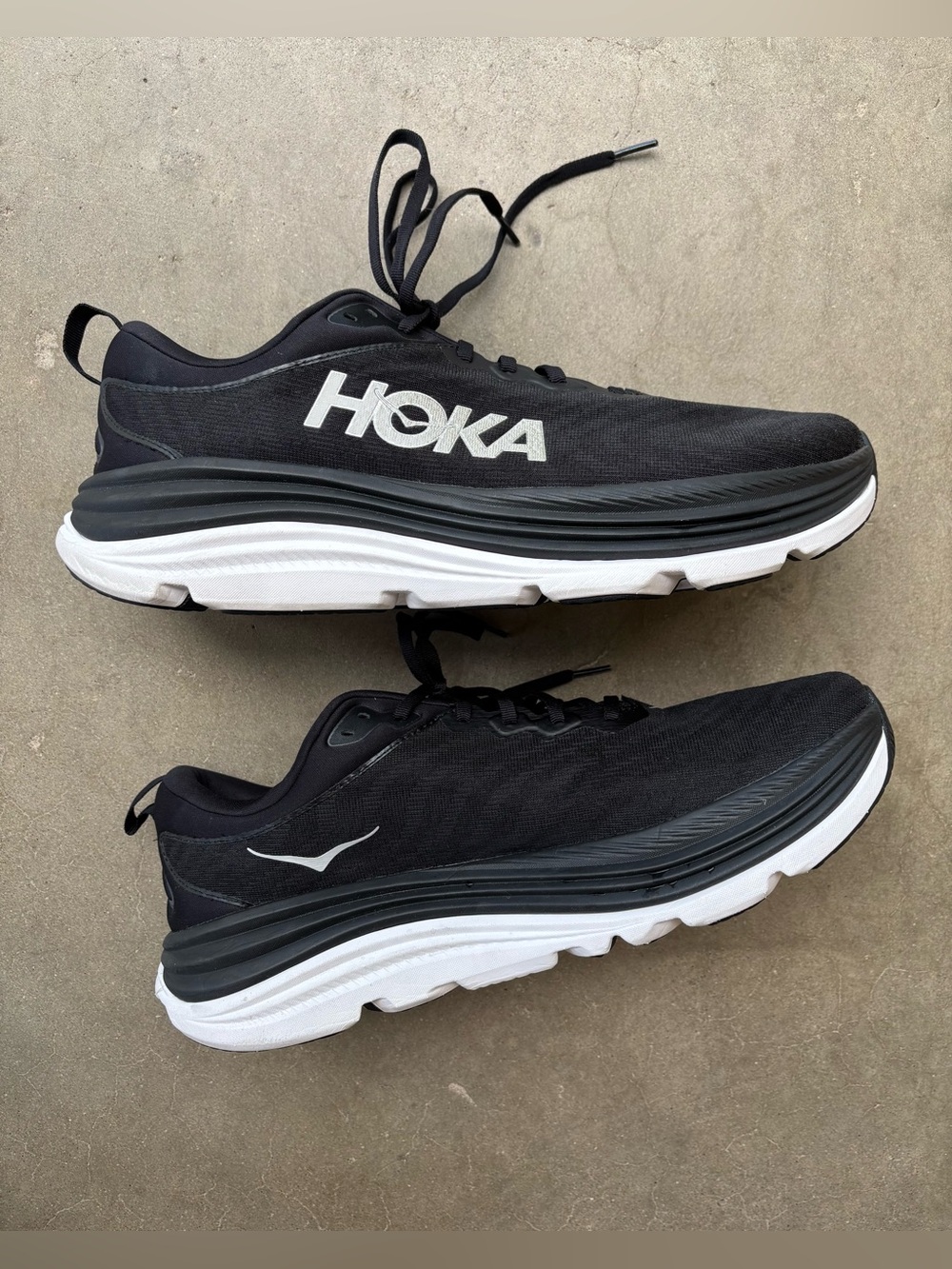 HOKA Gaviota 5 Black White Mesh Stability Running Shoes Men's Size 14 2E Wide